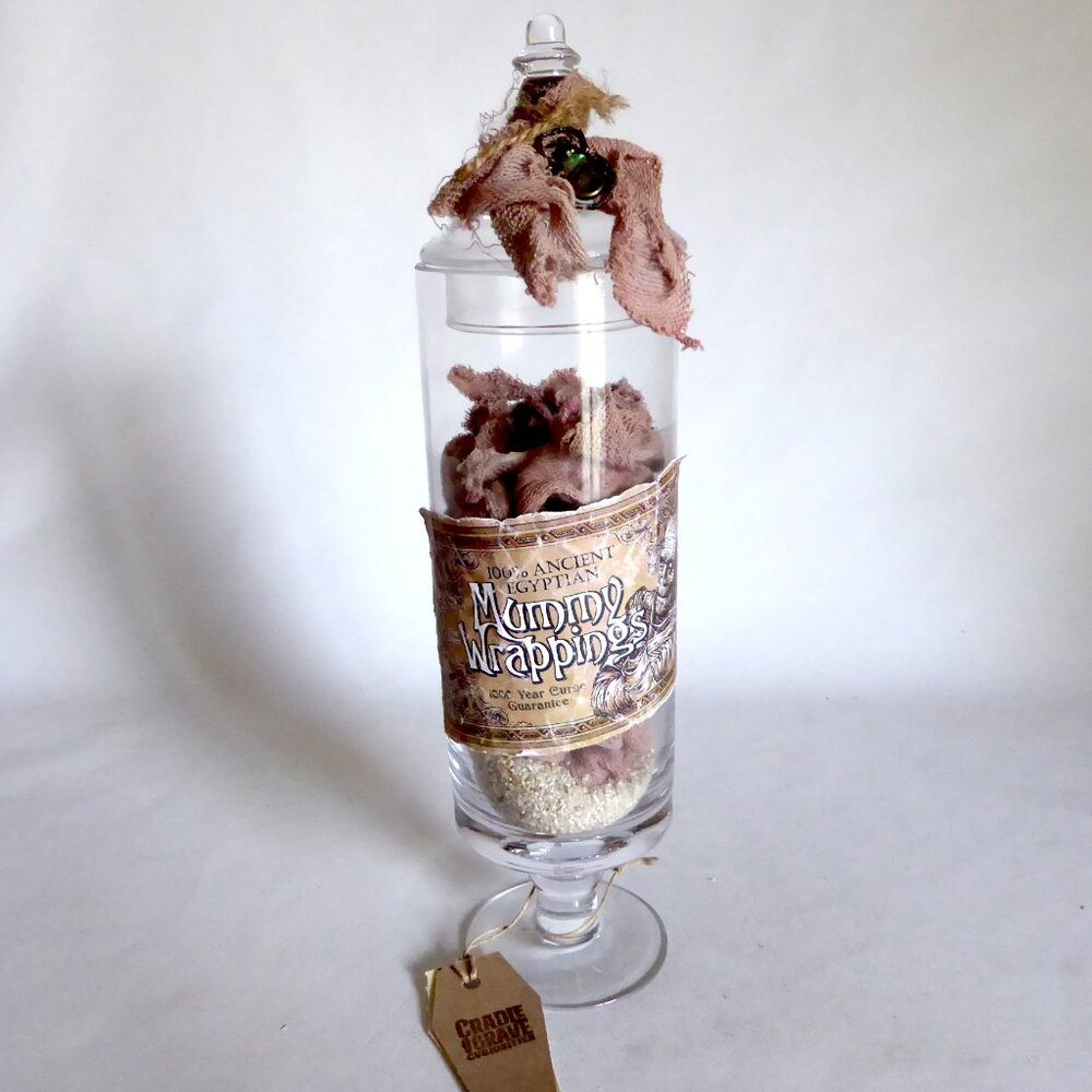 NEW APOTHECARY JAR HALLOWEEN EGYPTIAN MUMMY WRAPPINGS GOTHIC ODDITY PROP